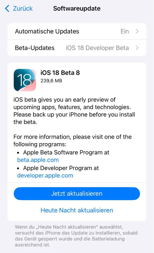 黄梅苹果手机维修分享苹果 iOS / iPadOS 18 开发者预览版 Beta 8 发布 